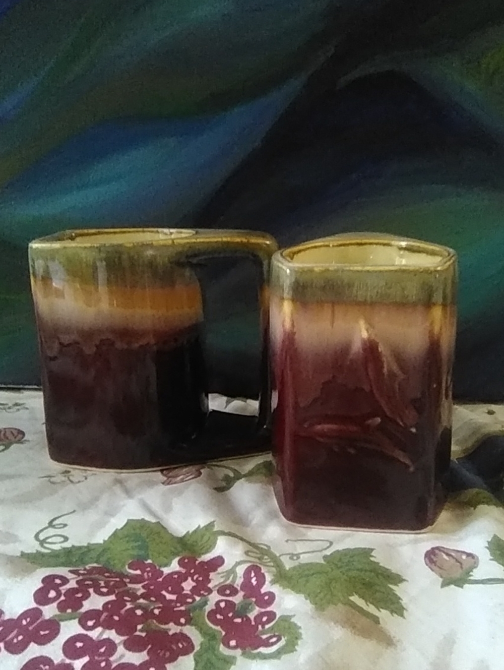 Artisan Handmade Ceramic Mugs With Dolfines Ruby Red Layered Glaze